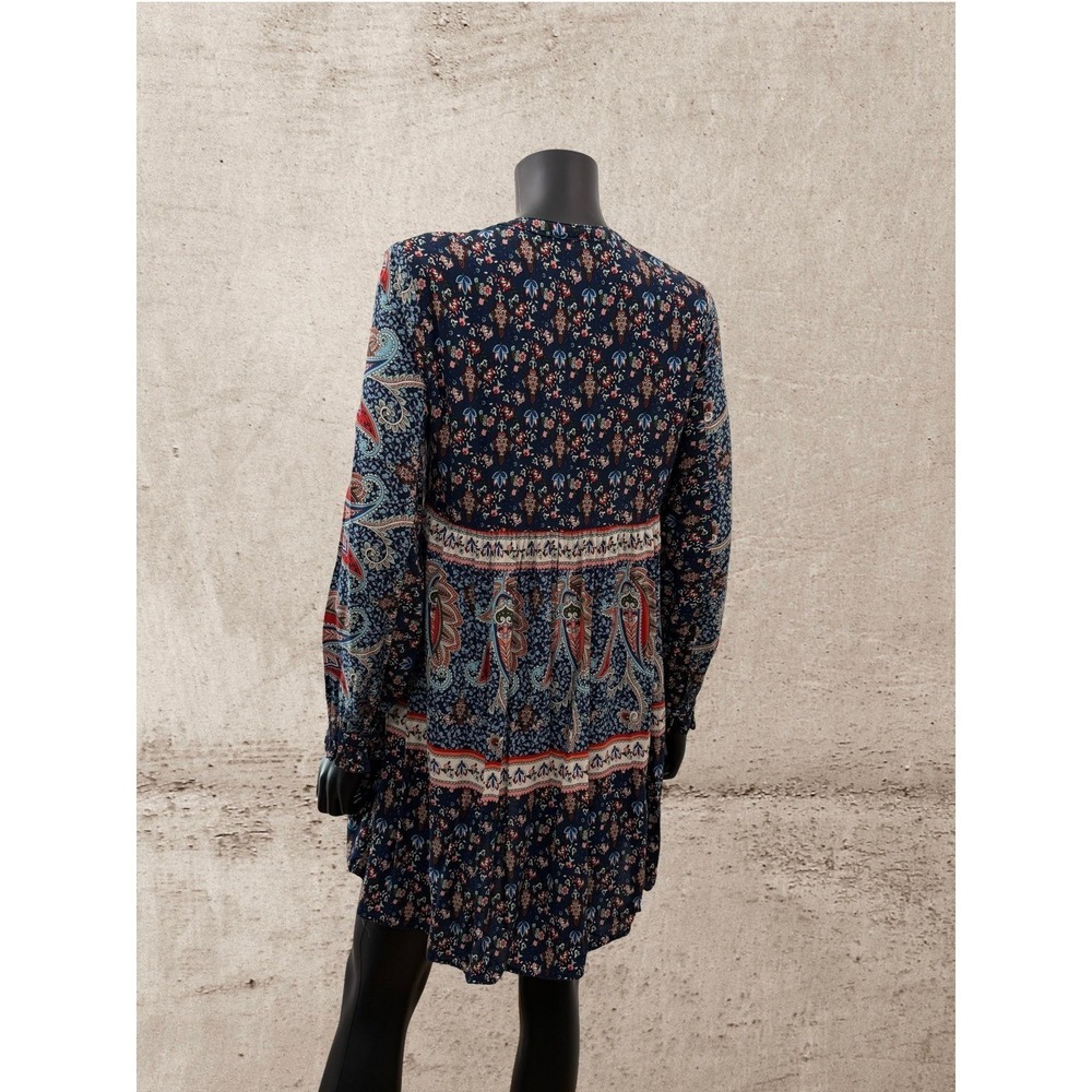 Michael Kors Floral Paisley Boho Mini Dress Women Small Navy Long Sleeve - Picture 4 of 9